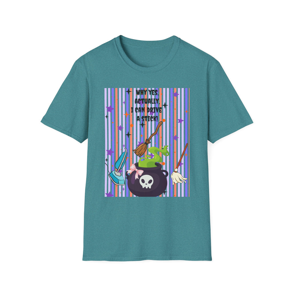 Witchy Broomstick Tee - "Why Yes Actually I Can Drive a Stick" Graphic T-Shirt Hocus Pocus