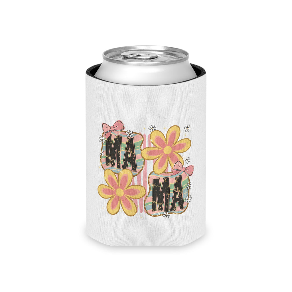 Mama Floral Can Cooler – Retro Pink & Yellow Flower Drink Koozie