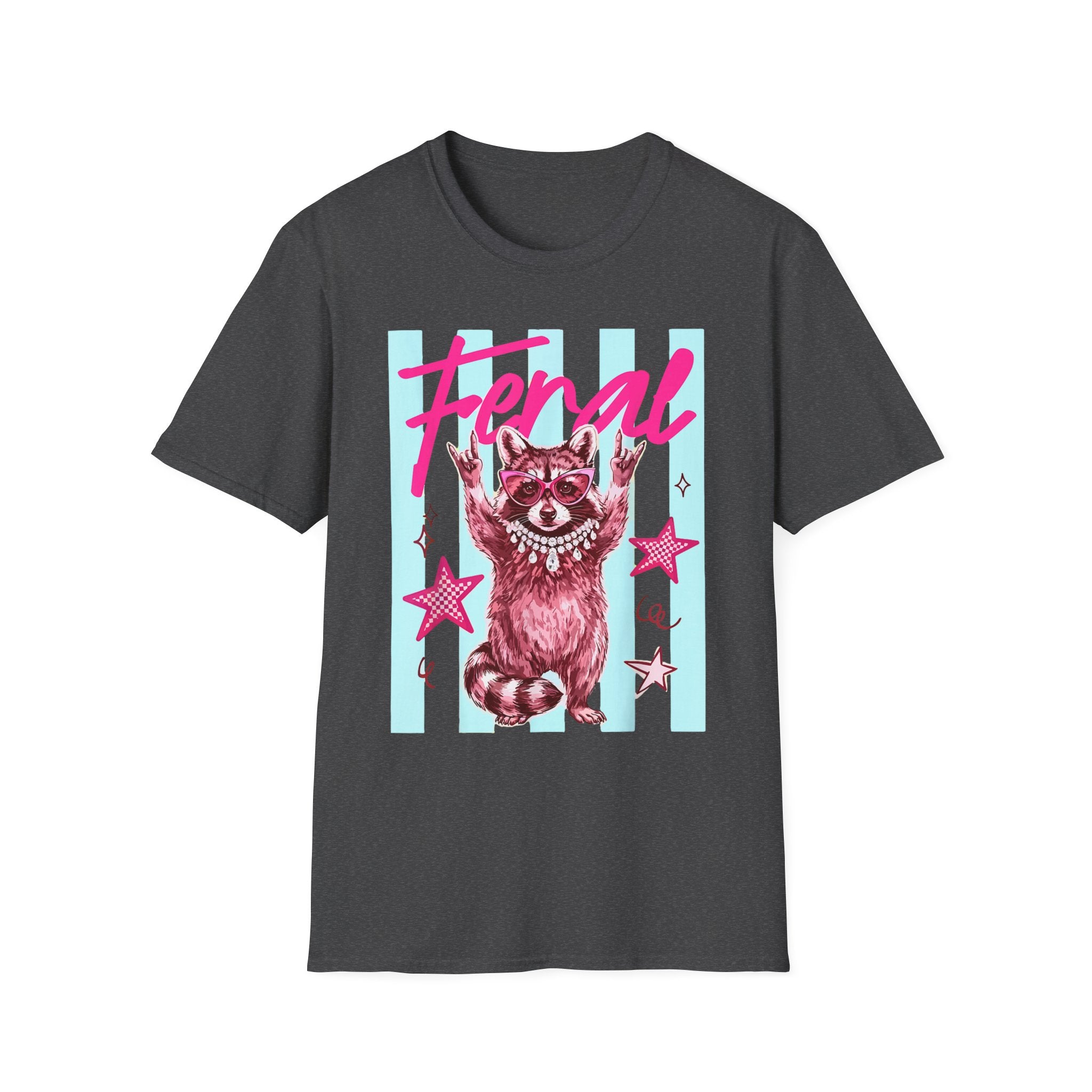 Feral Raccoon Graphic T-Shirt — Retro Pink & Teal Cute Punk Tee