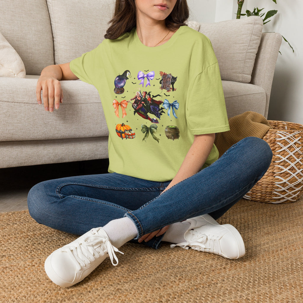 Halloween Witchy Icons T-Shirt — Cute Spells, Cats & Bows Graphic Tee