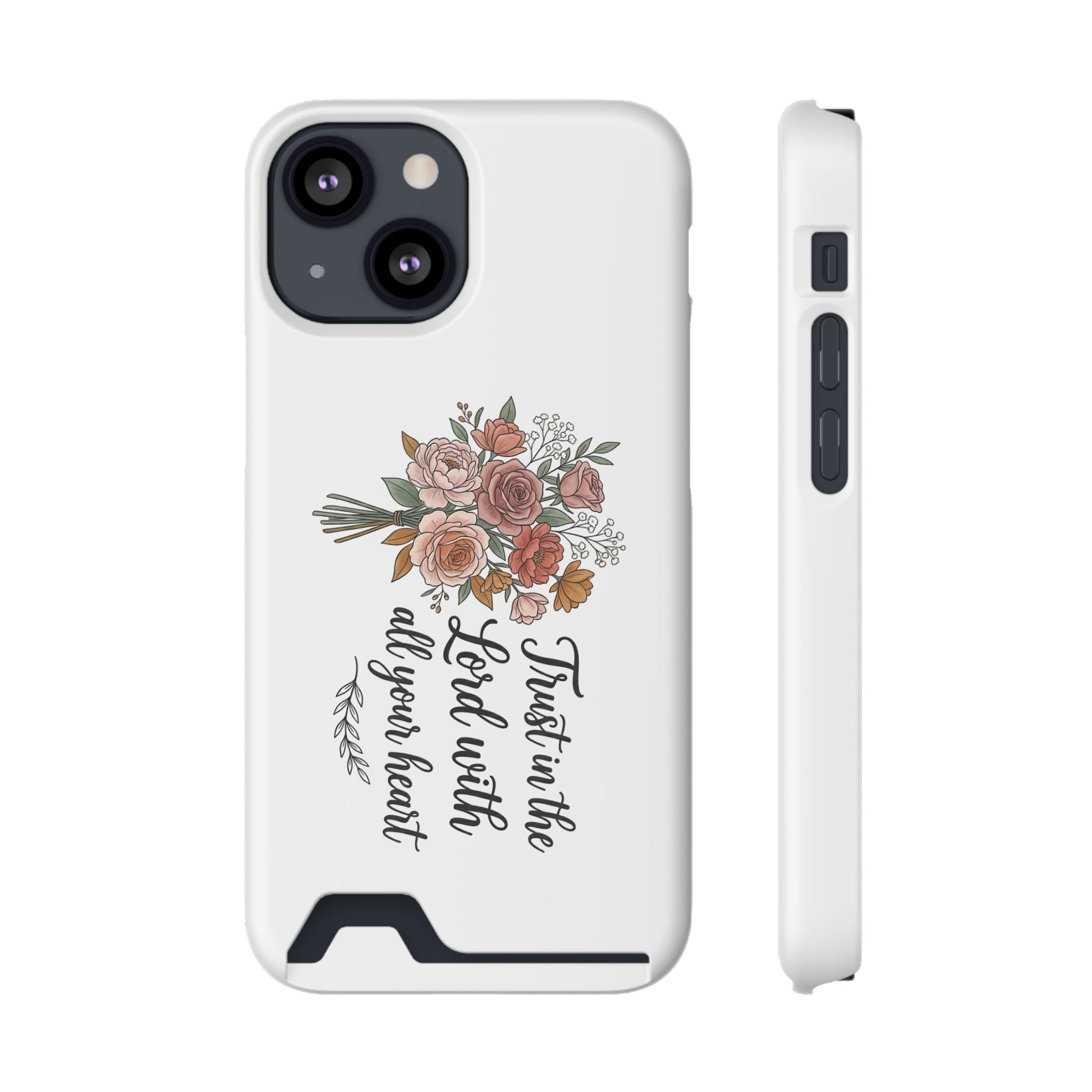 Phone Case with Card Holder — Floral "Trust in the Lord with all your heart" Religious Wallet Case