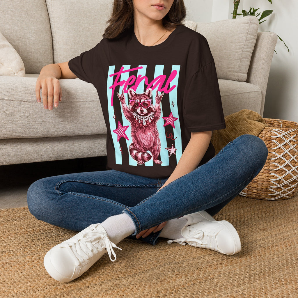 Feral Raccoon Graphic T-Shirt — Retro Pink & Teal Cute Punk Tee
