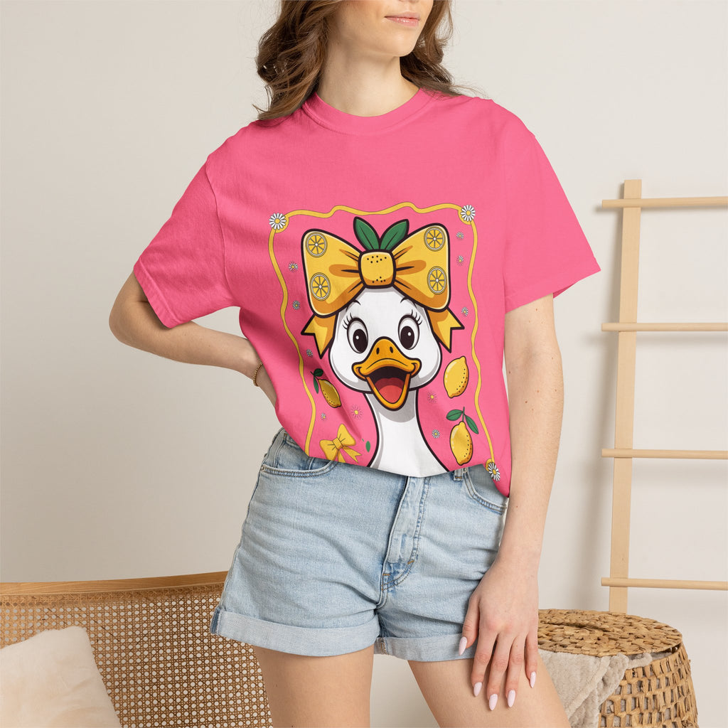 Cute Lemon Duck T-Shirt — Whimsical Duck with Bow Graphic Tee