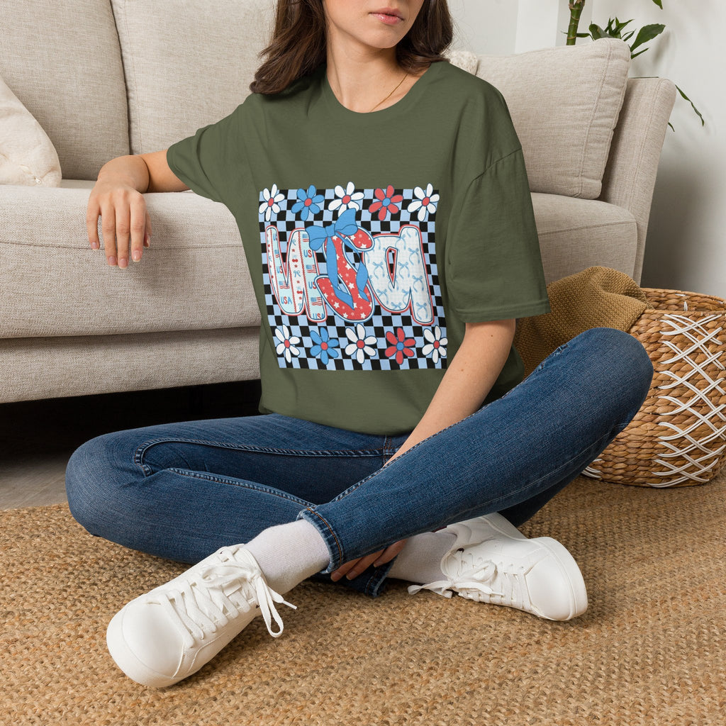 Flip Flop Summer Tee — Red Blue Floral Check Graphic T-Shirt