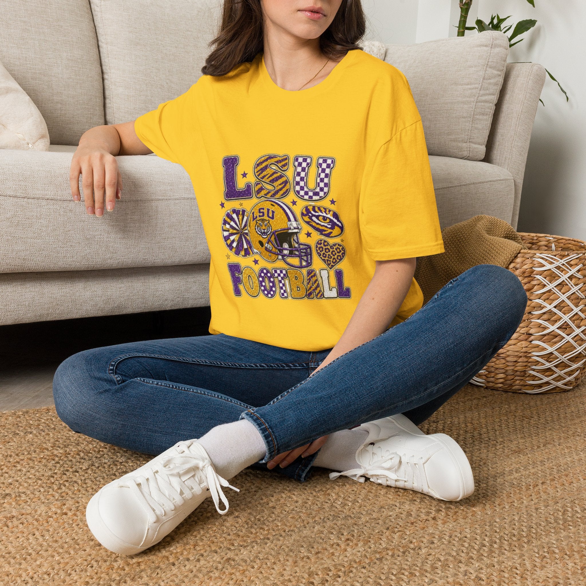 LSU Football Graphic T‑Shirt — Purple & Gold Tigers Fan Tee