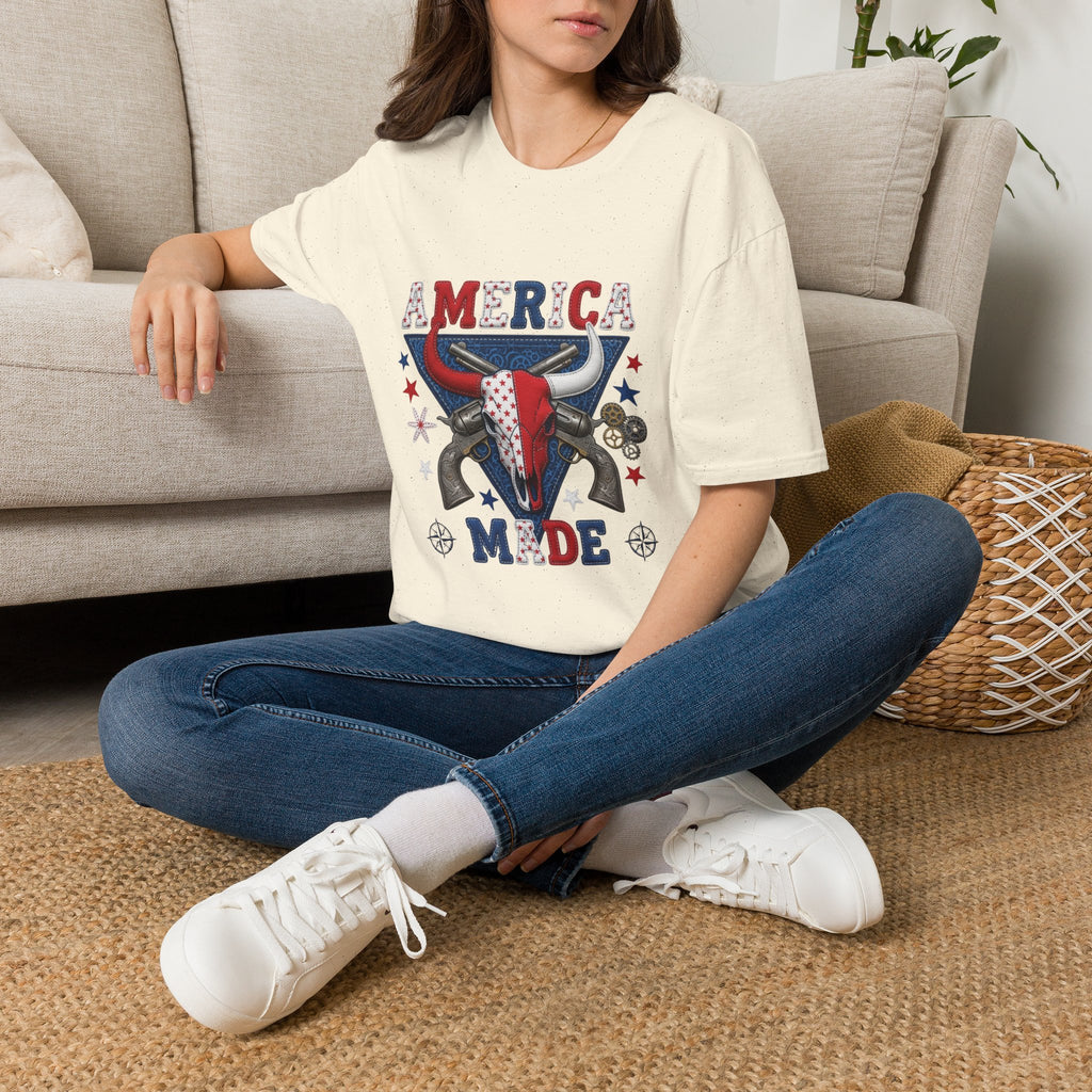 America Made T-Shirt — Patriotic Bull Skull Graphic Tee