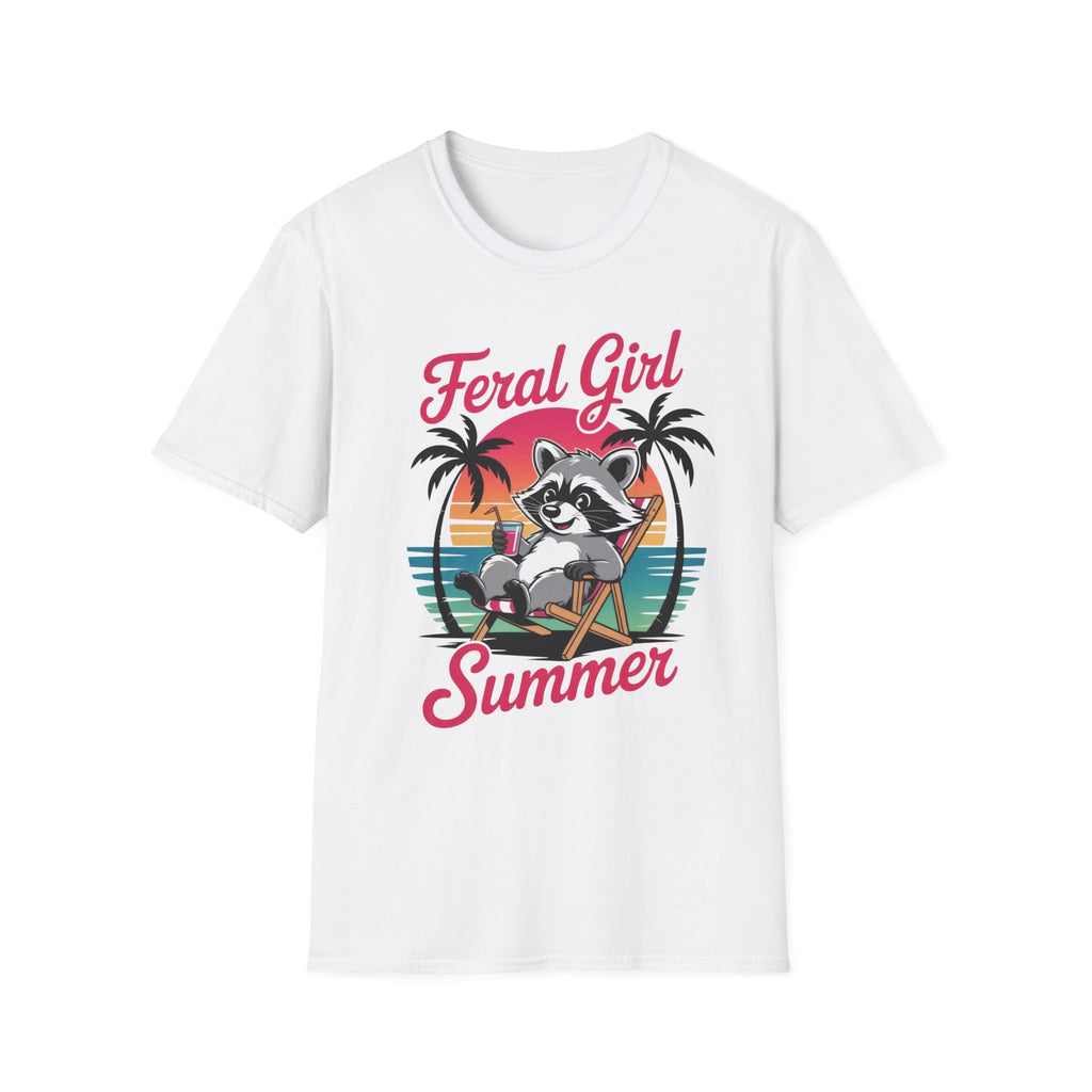 Feral Girl Summer T-Shirt — Retro Raccoon Beach Graphic Tee
