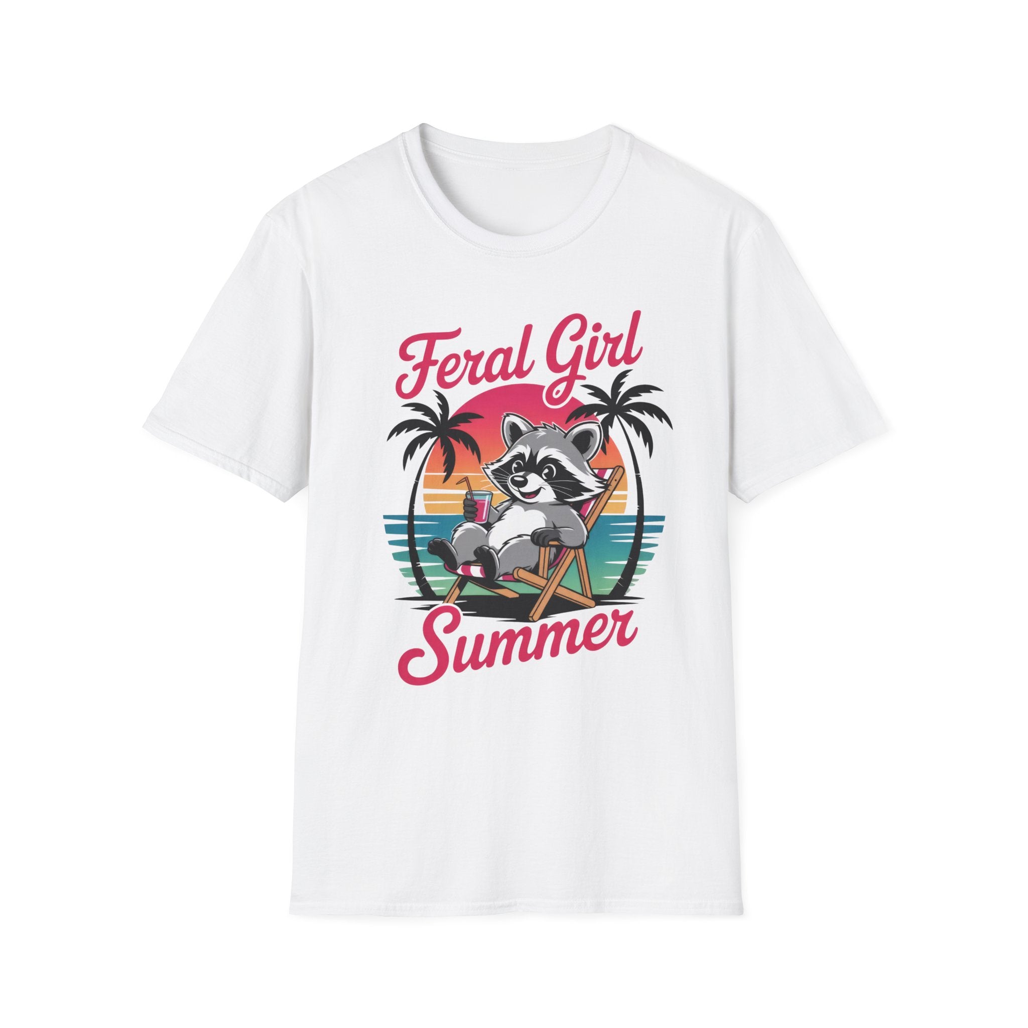 Feral Girl Summer T-Shirt — Retro Raccoon Beach Graphic Tee