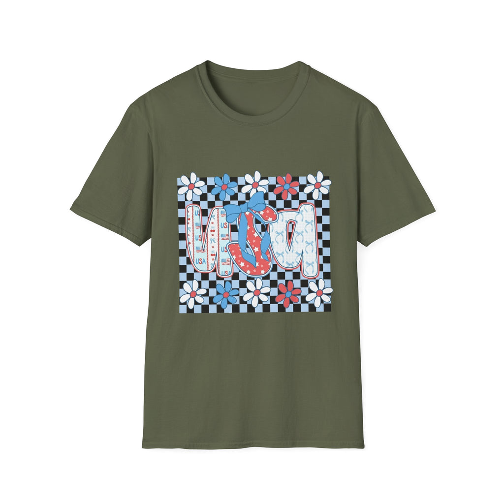 Flip Flop Summer Tee — Red Blue Floral Check Graphic T-Shirt