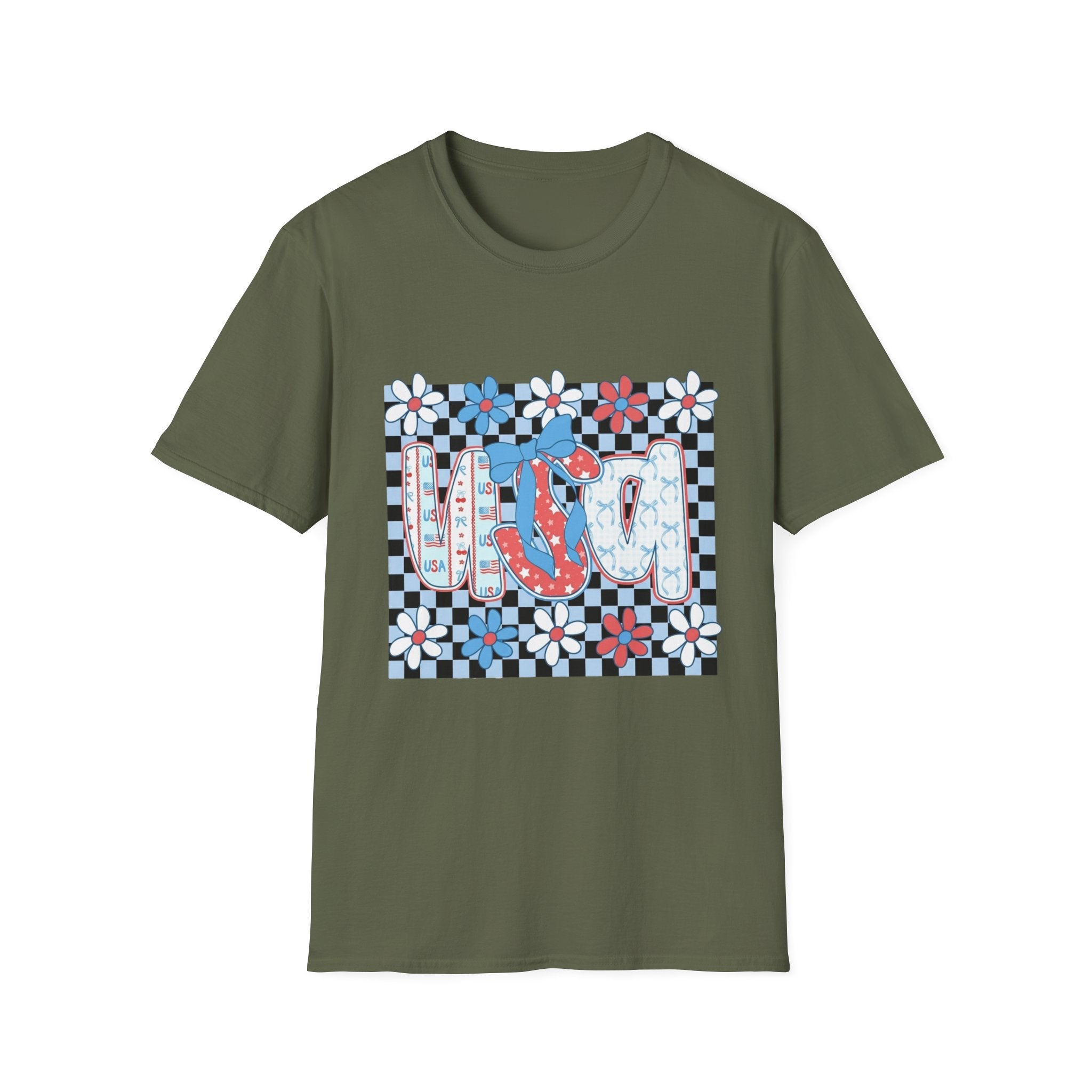 Flip Flop Summer Tee — Red Blue Floral Check Graphic T-Shirt