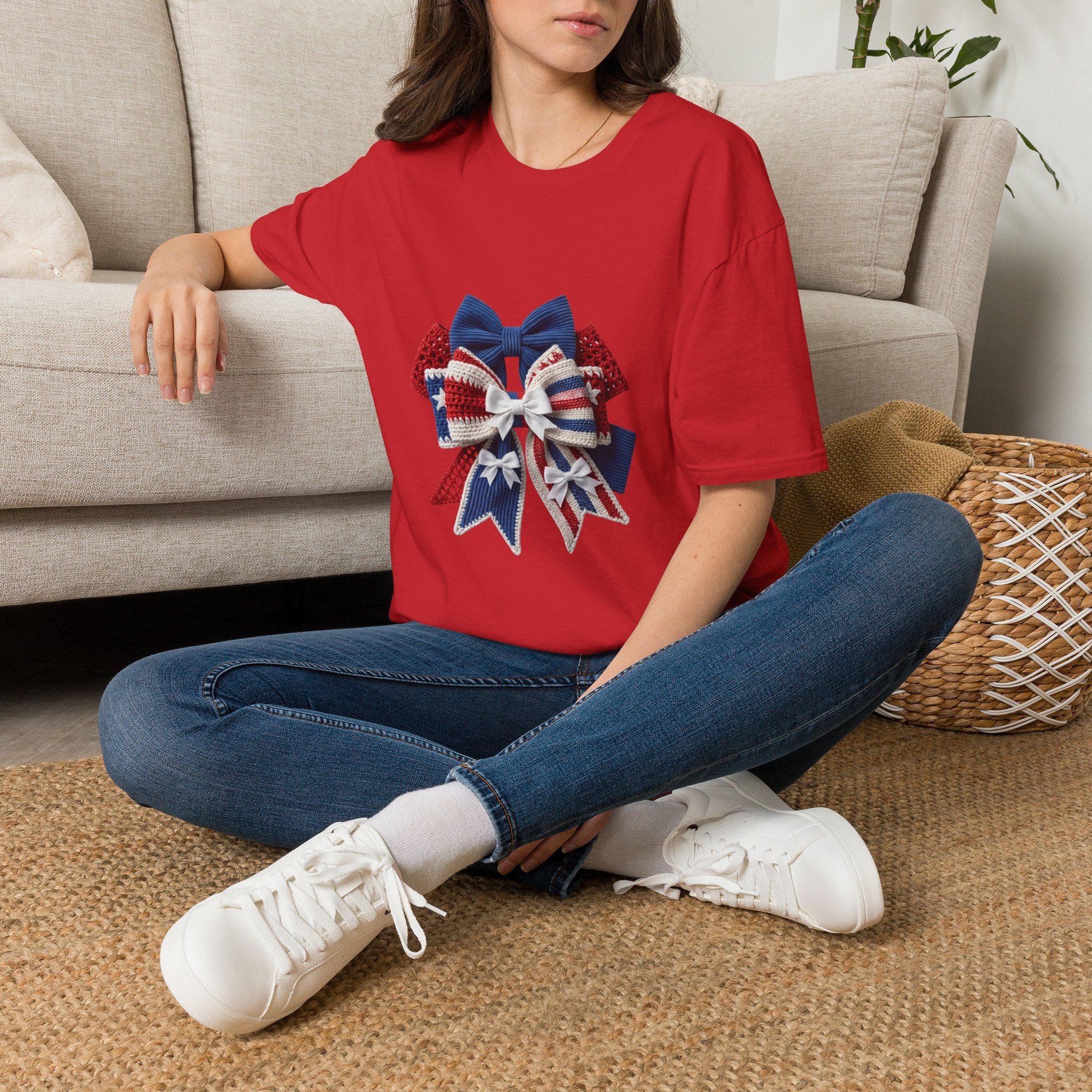 Patriotic Bow T-Shirt — Red White & Blue Ribbon Graphic