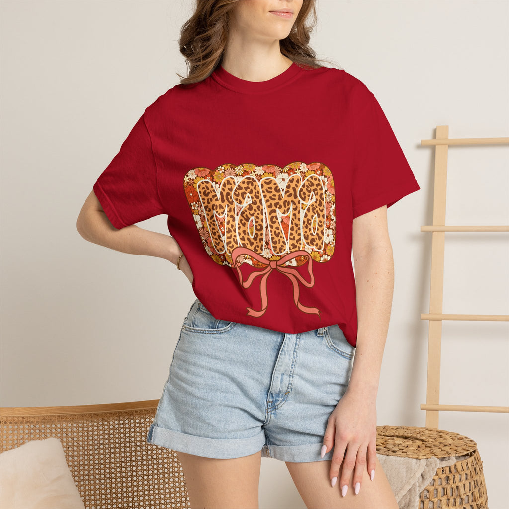 Mama Floral Bonnet T-Shirt Comfort Colors® Leopard Print Mama Shirt,Coquette Bow Mom T-shirt,Mother's Day Gift,Gift for New Mom