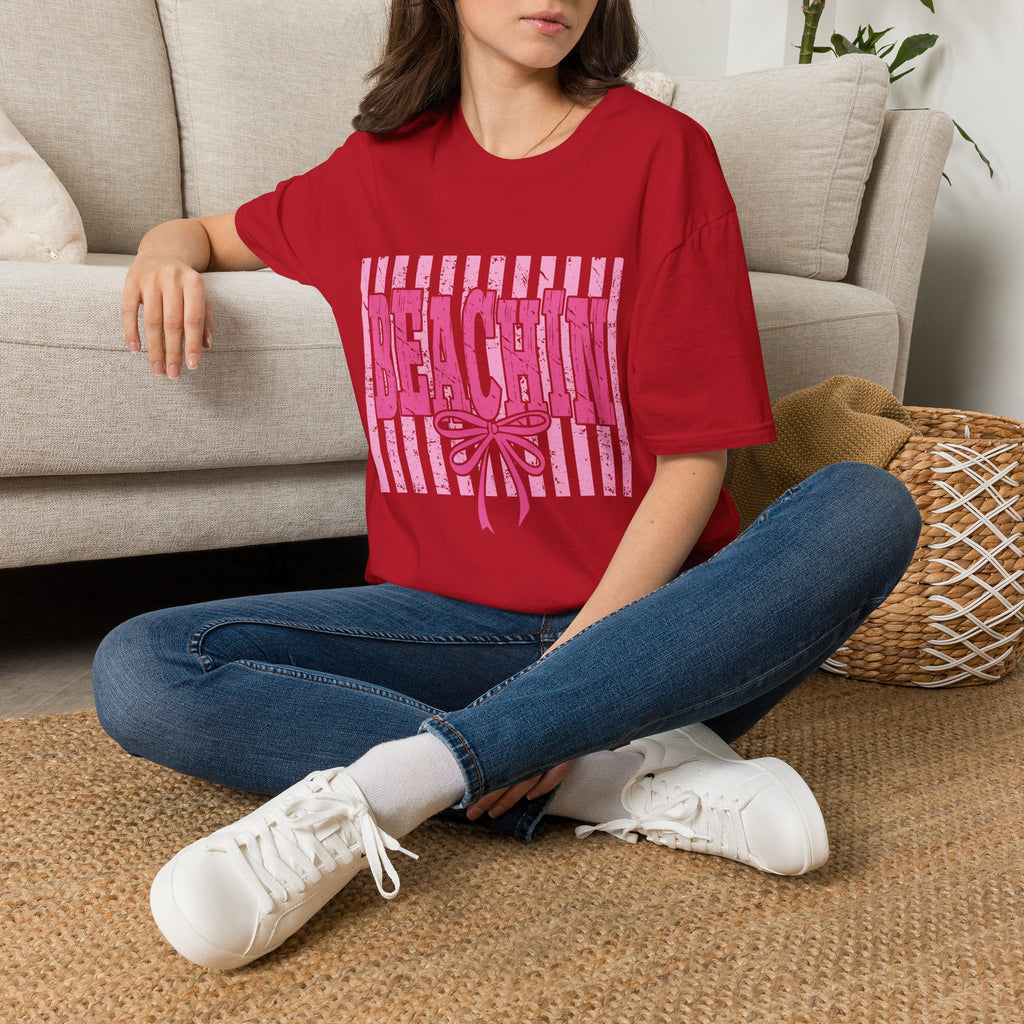 Beachin' Pink Striped Graphic T-Shirt | Summer Beach Vibes