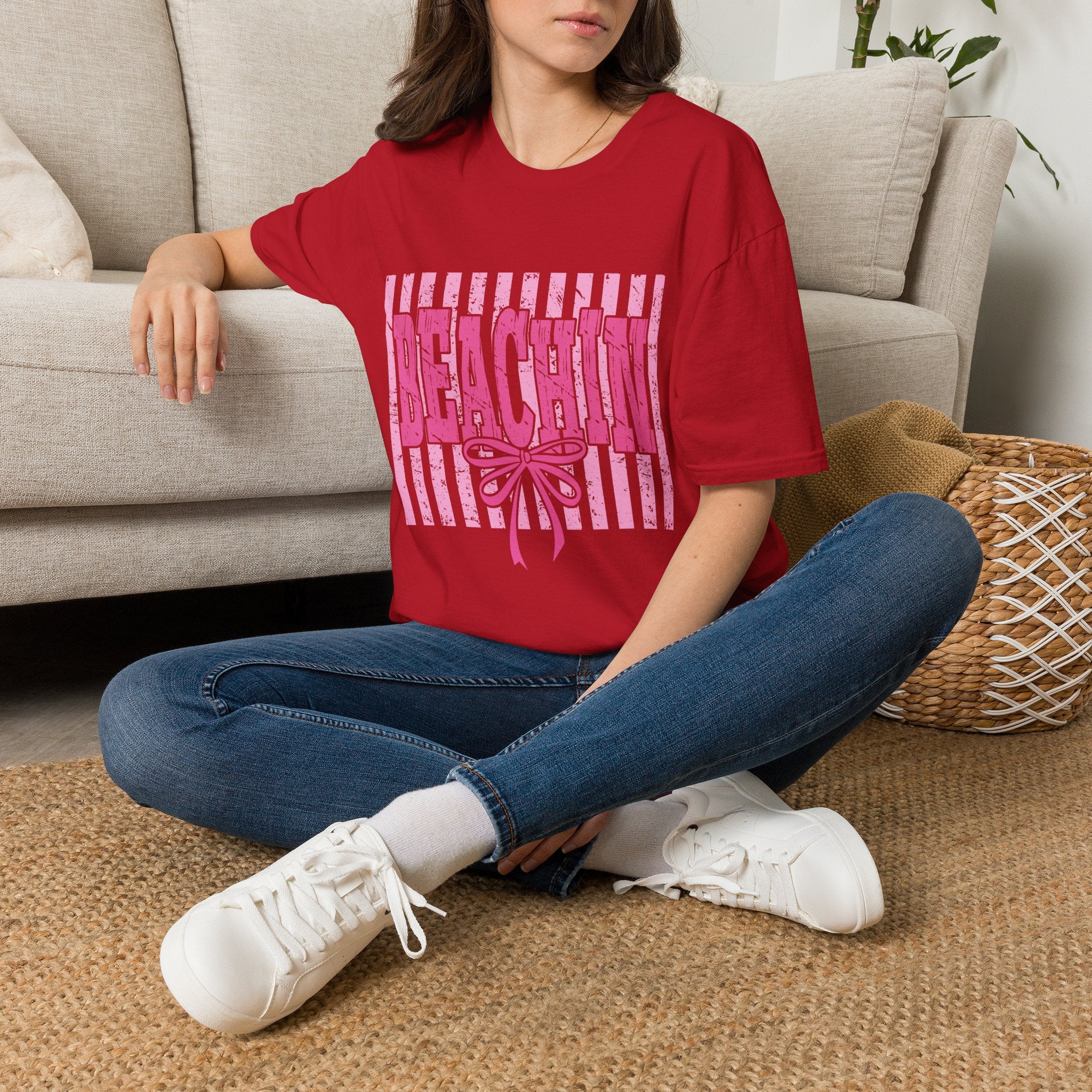 Beachin' Pink Striped Graphic T-Shirt | Summer Beach Vibes