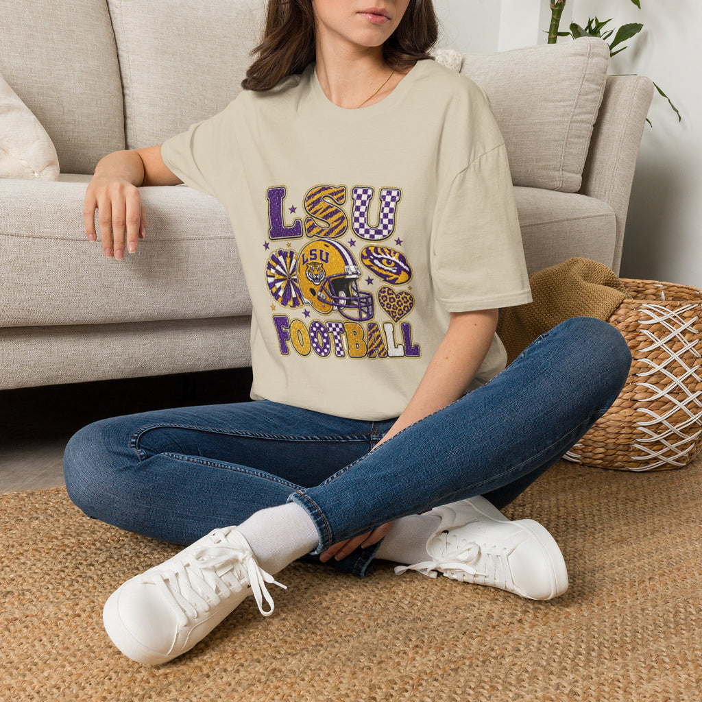 LSU Football Graphic T‑Shirt — Purple & Gold Tigers Fan Tee