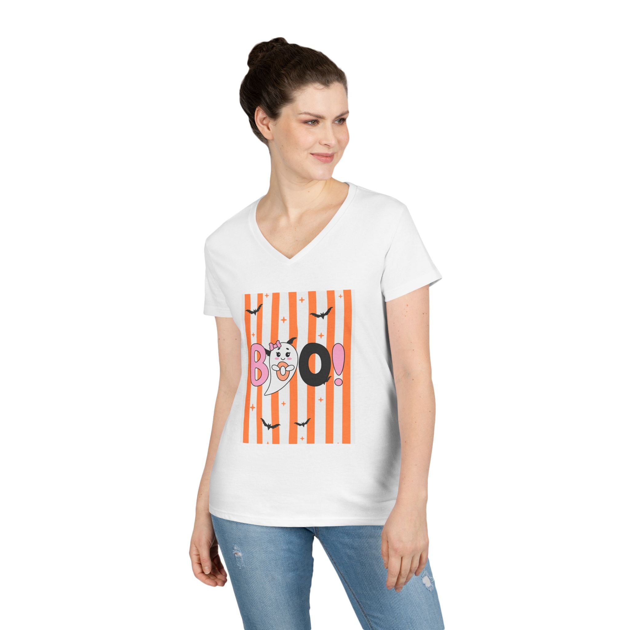 Boo! Ghost Halloween V‑Neck Tee