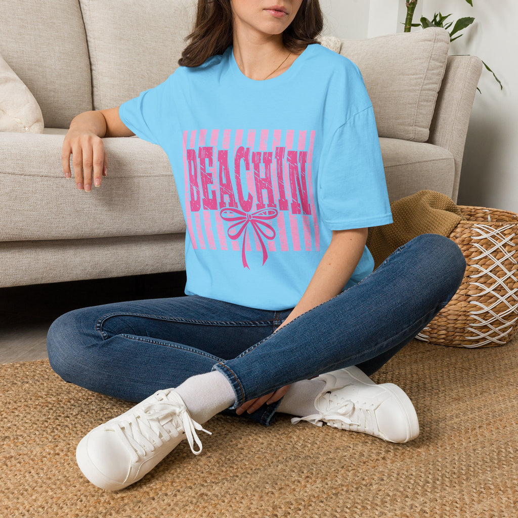 Beachin' Pink Striped Graphic T-Shirt | Summer Beach Vibes