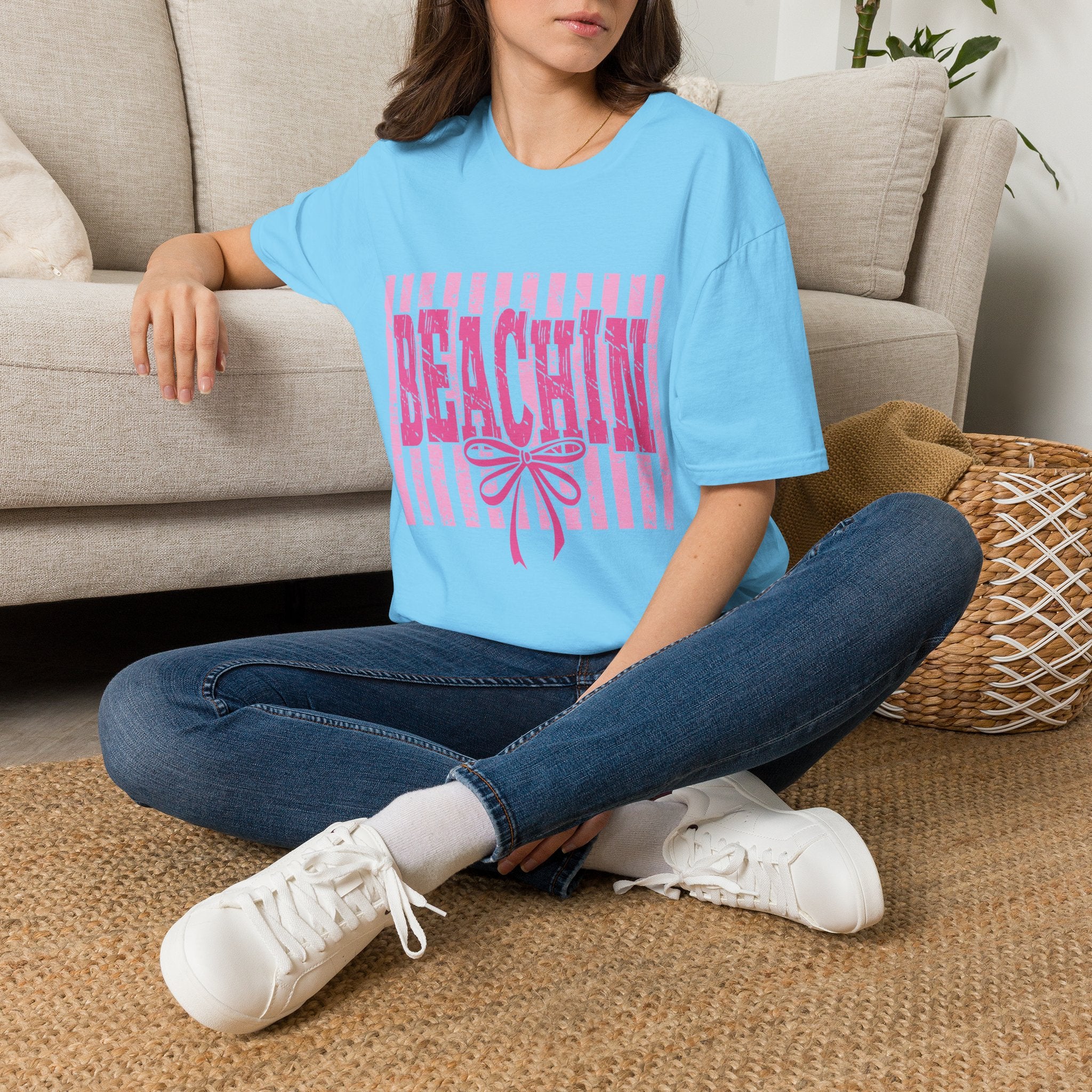 Beachin' Pink Striped Graphic T-Shirt | Summer Beach Vibes