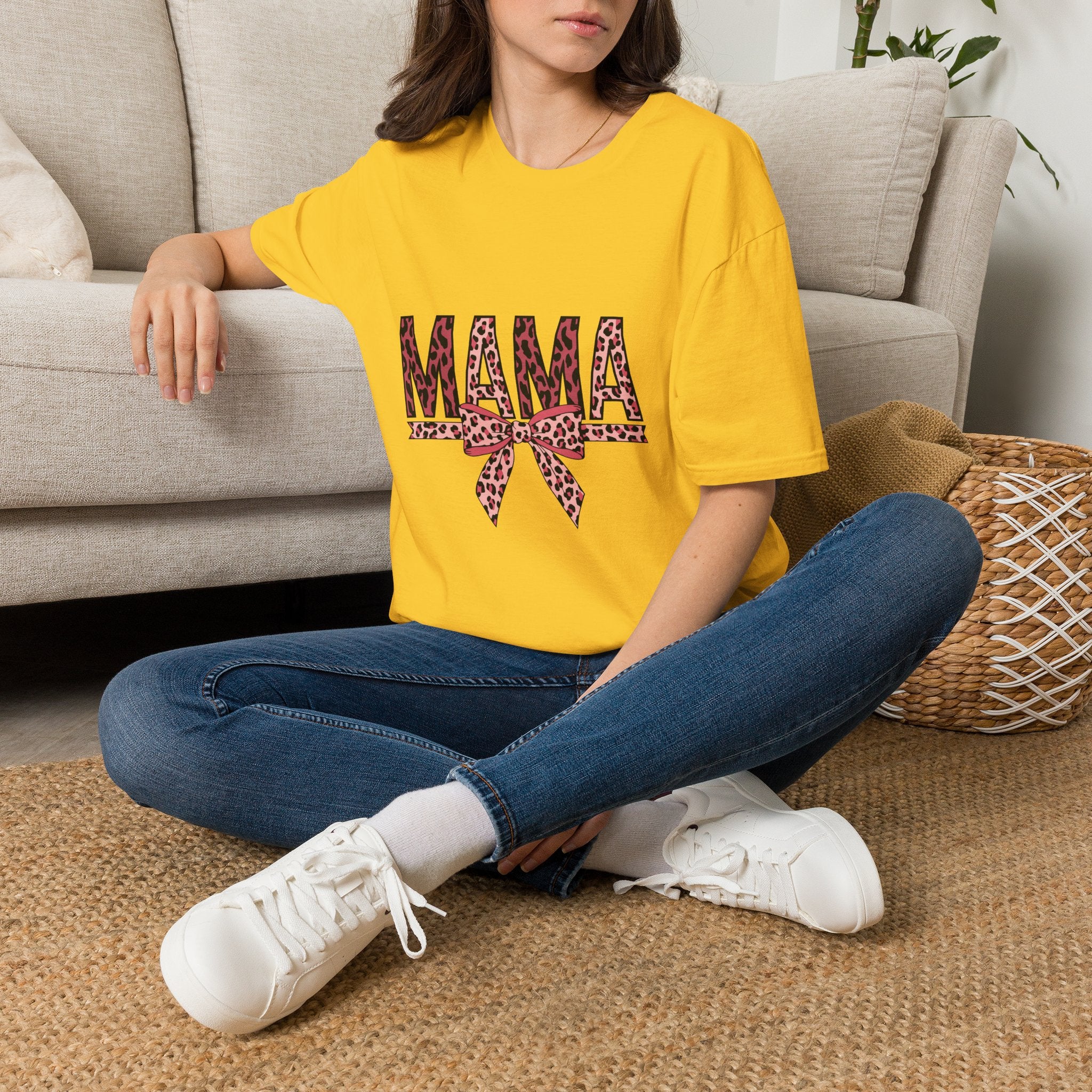 Mama Leopard Print T-Shirt — Pink Bow Mom Tee