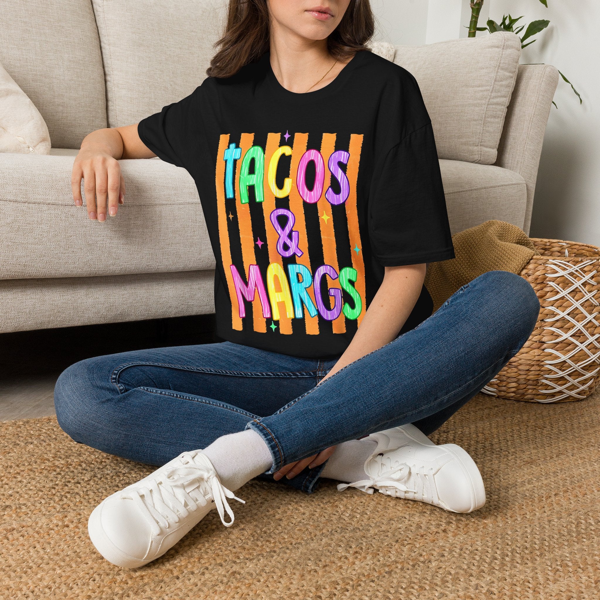 T-Shirt — "Tacos & Margs" Colorful Striped Graphic Tee