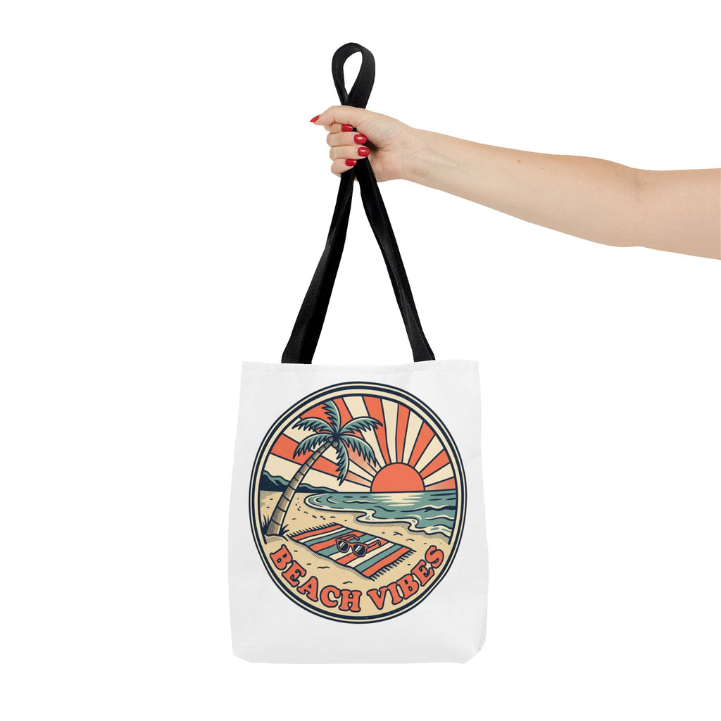 Beach Vibes Tote Bag – Retro Sunset Palm Canvas Beach Tote