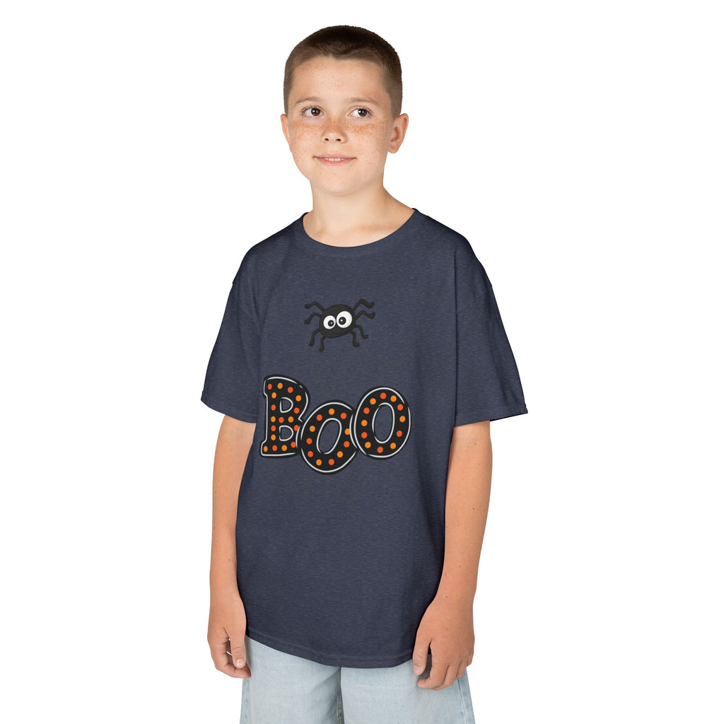 Kids Halloween Tee - "Boo" Spider Web Graphic