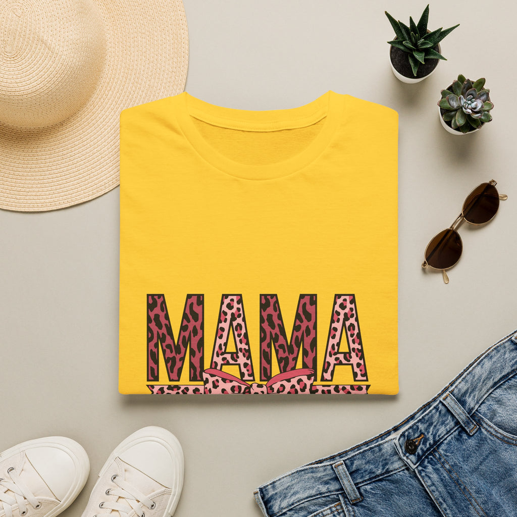 Mama Leopard Print T-Shirt — Pink Bow Mom Tee