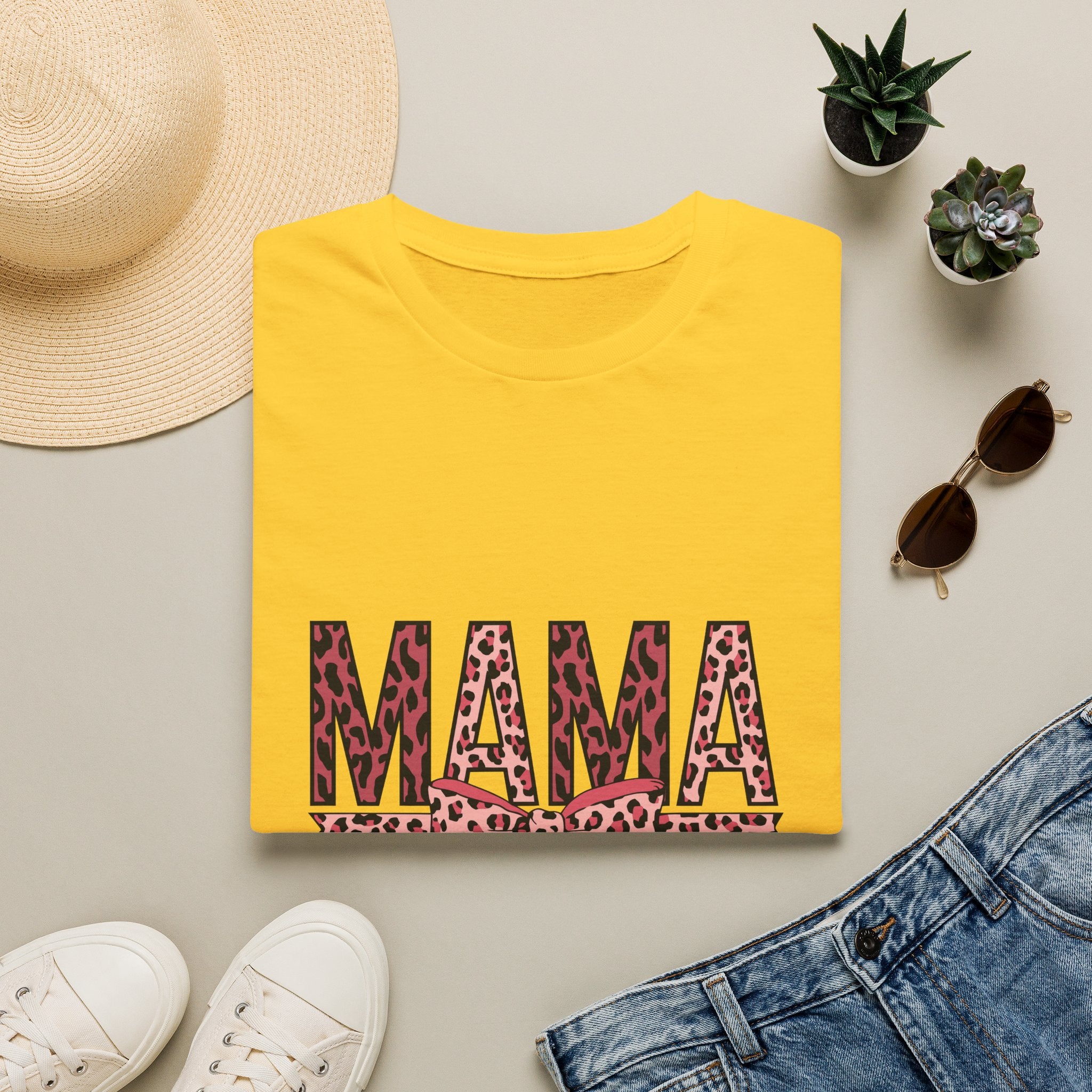Mama Leopard Print T-Shirt — Pink Bow Mom Tee
