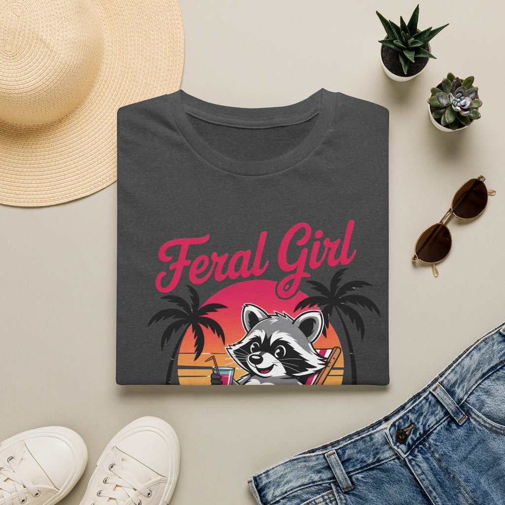 Feral Girl Summer T-Shirt — Retro Raccoon Beach Graphic Tee
