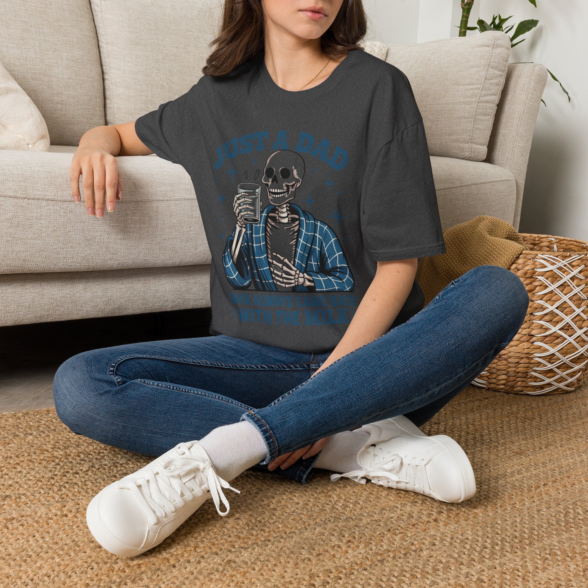 Just a Dad T-Shirt — 'Just a Dad Who Always Came Back With the Milk' Skeleton Vintage Tee