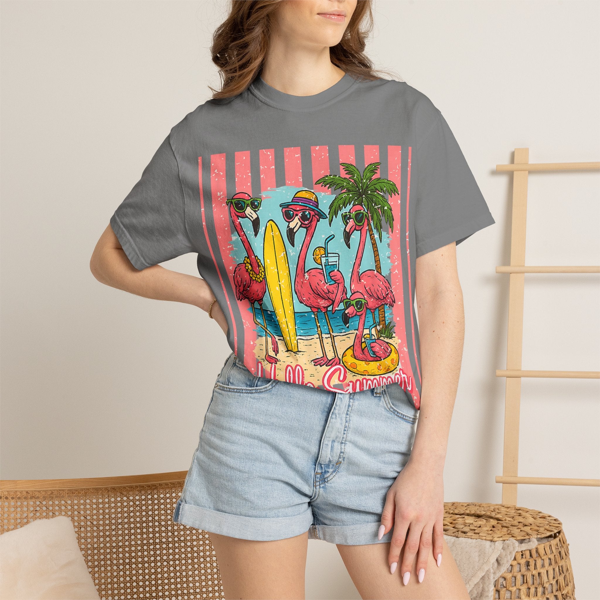 Hello Summer Flamingo Beach T-Shirt
