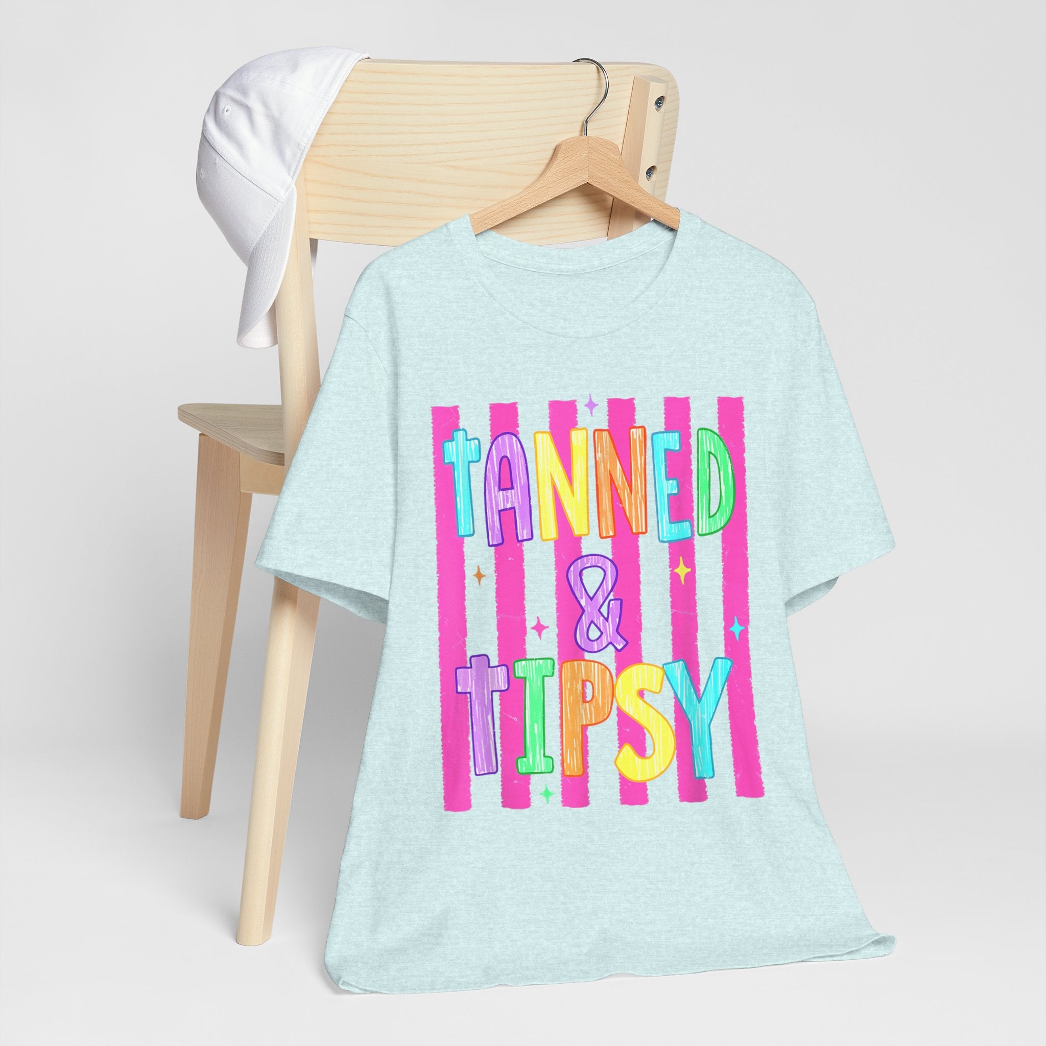 T-Shirt — "Tanned & Tipsy" Colorful Beach Party Graphic Tee