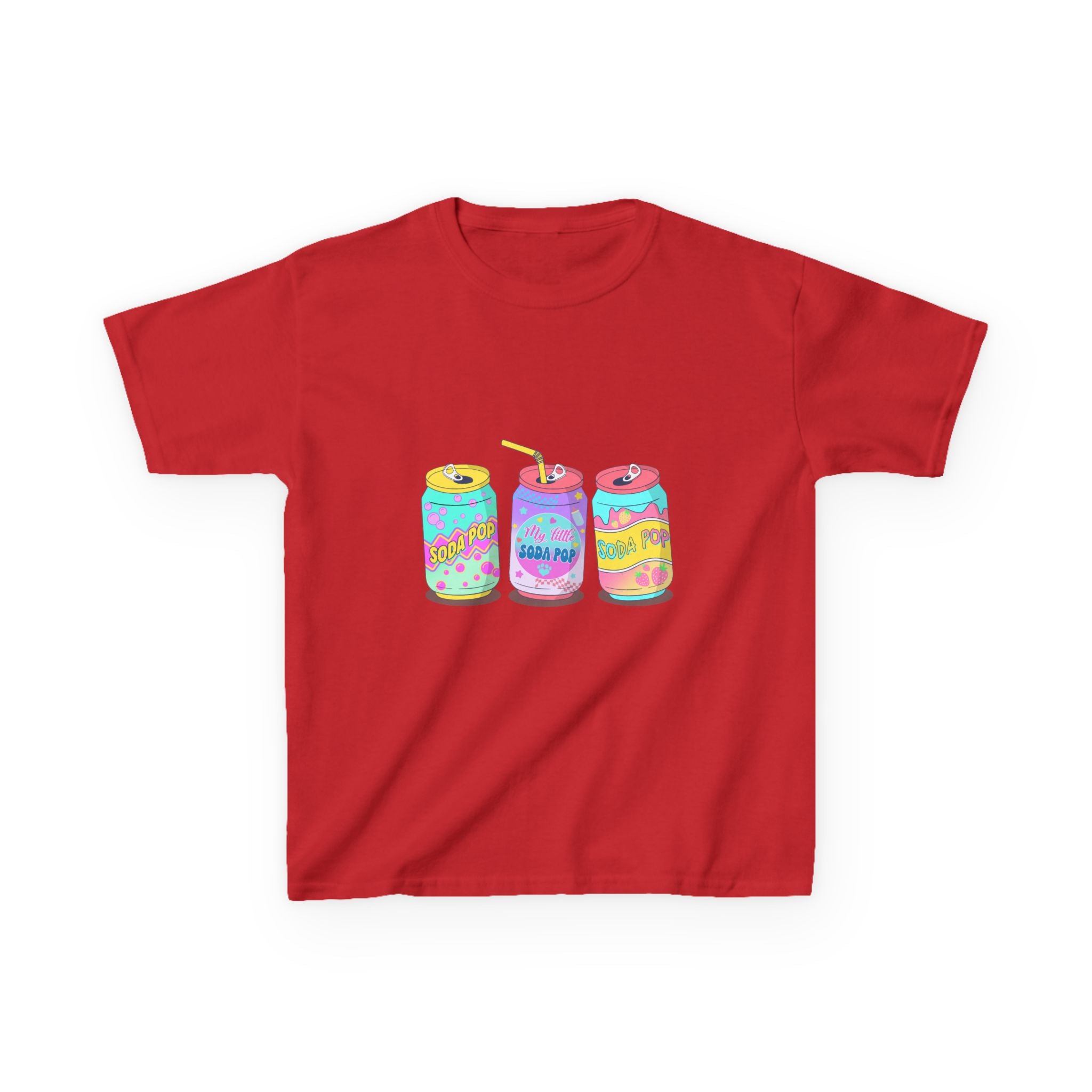Kids T-Shirt — Colorful Soda Can Trio Graphic Tee (Cute Retro Drink Design)