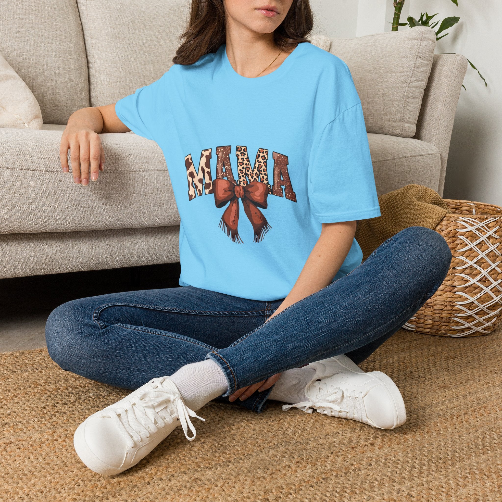 Mama Leopard Bow T-Shirt — Floral Leopard Print "MAMA" Graphic Tee for Moms
