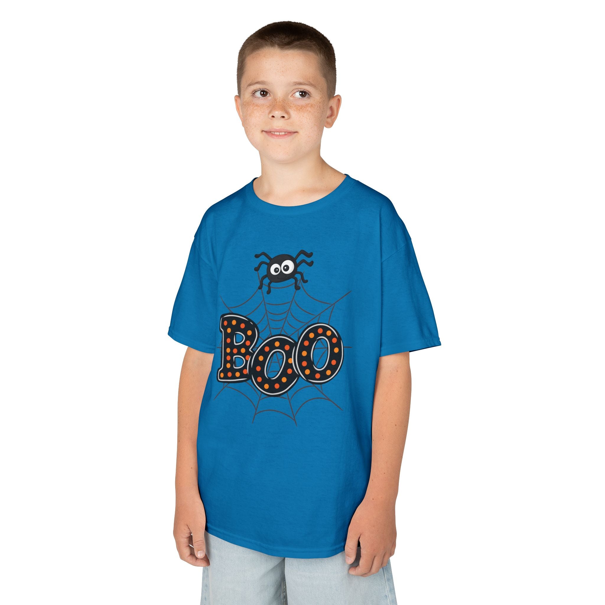 Kids Halloween Tee - "Boo" Spider Web Graphic