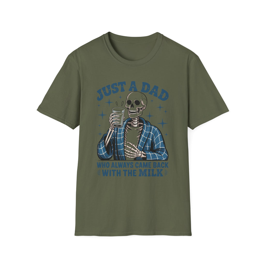 Just a Dad T-Shirt — 'Just a Dad Who Always Came Back With the Milk' Skeleton Vintage Tee