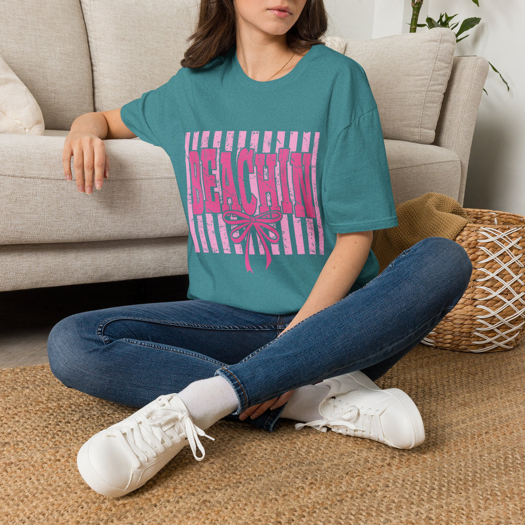 Beachin' Pink Striped Graphic T-Shirt | Summer Beach Vibes