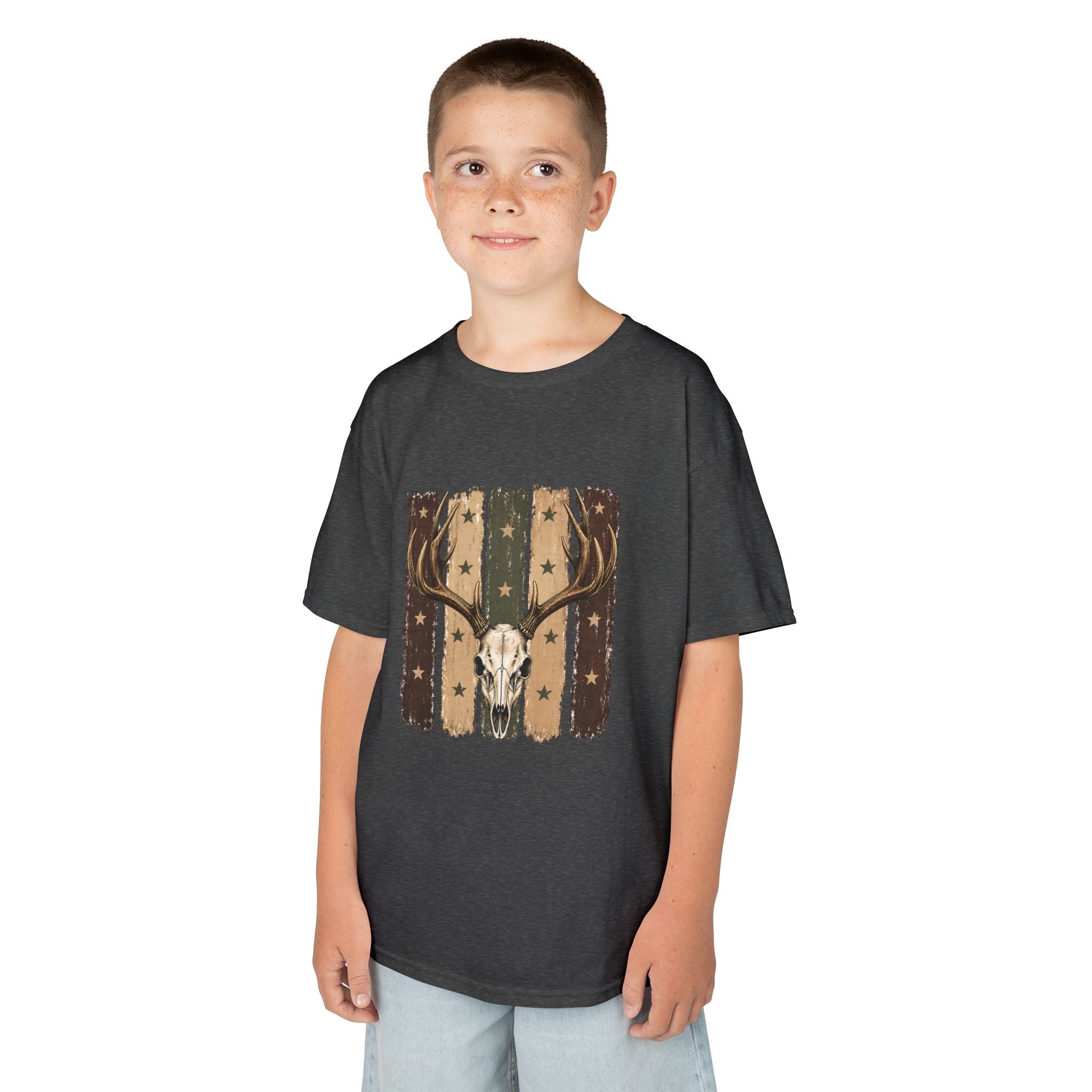Kids Deer Skull Tee — Rustic Antler Graphic T-Shirt for Outdoor-Loving Kids