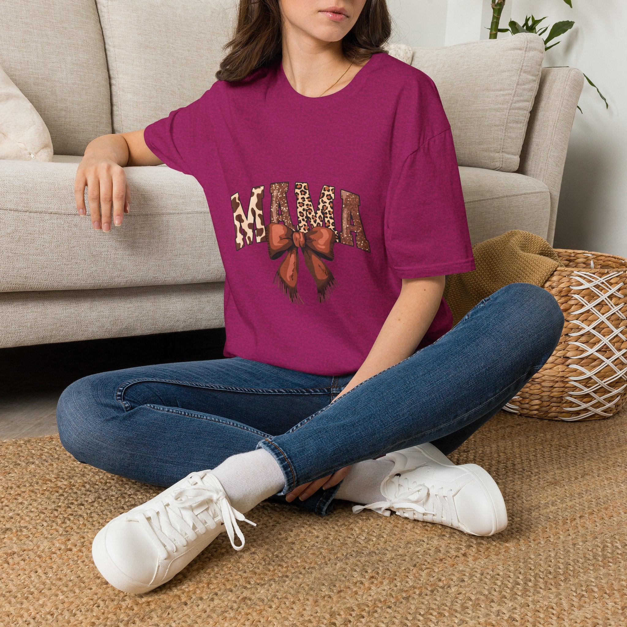 Mama Leopard Bow T-Shirt — Floral Leopard Print "MAMA" Graphic Tee for Moms