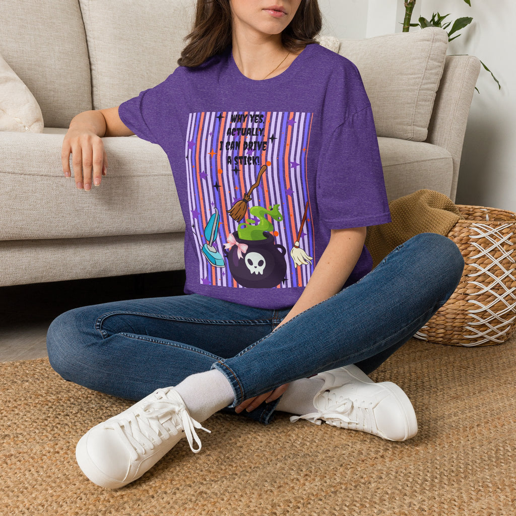 Witchy Broomstick Tee - "Why Yes Actually I Can Drive a Stick" Graphic T-Shirt Hocus Pocus
