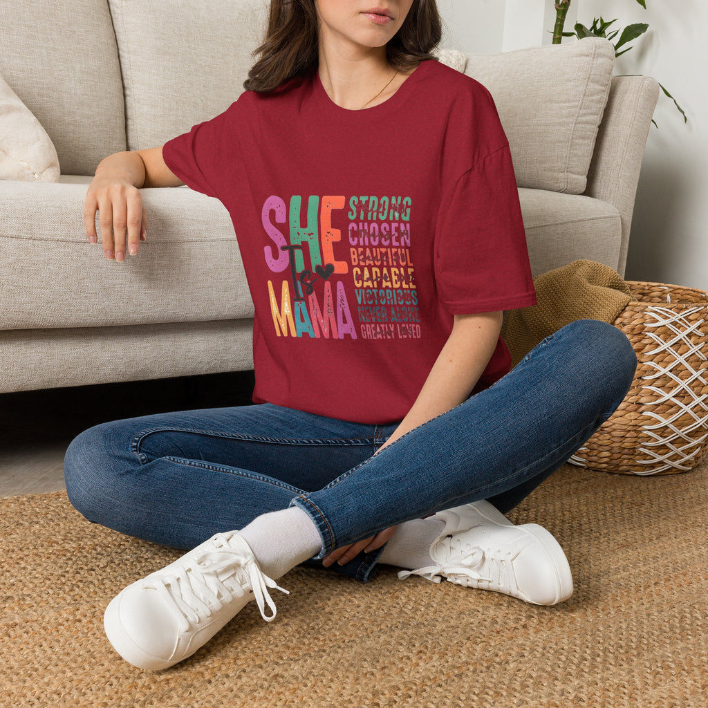 Mama T-Shirt — "She is Mama" Inspirational Mom Shirt (Strong • Chosen • Beautiful)