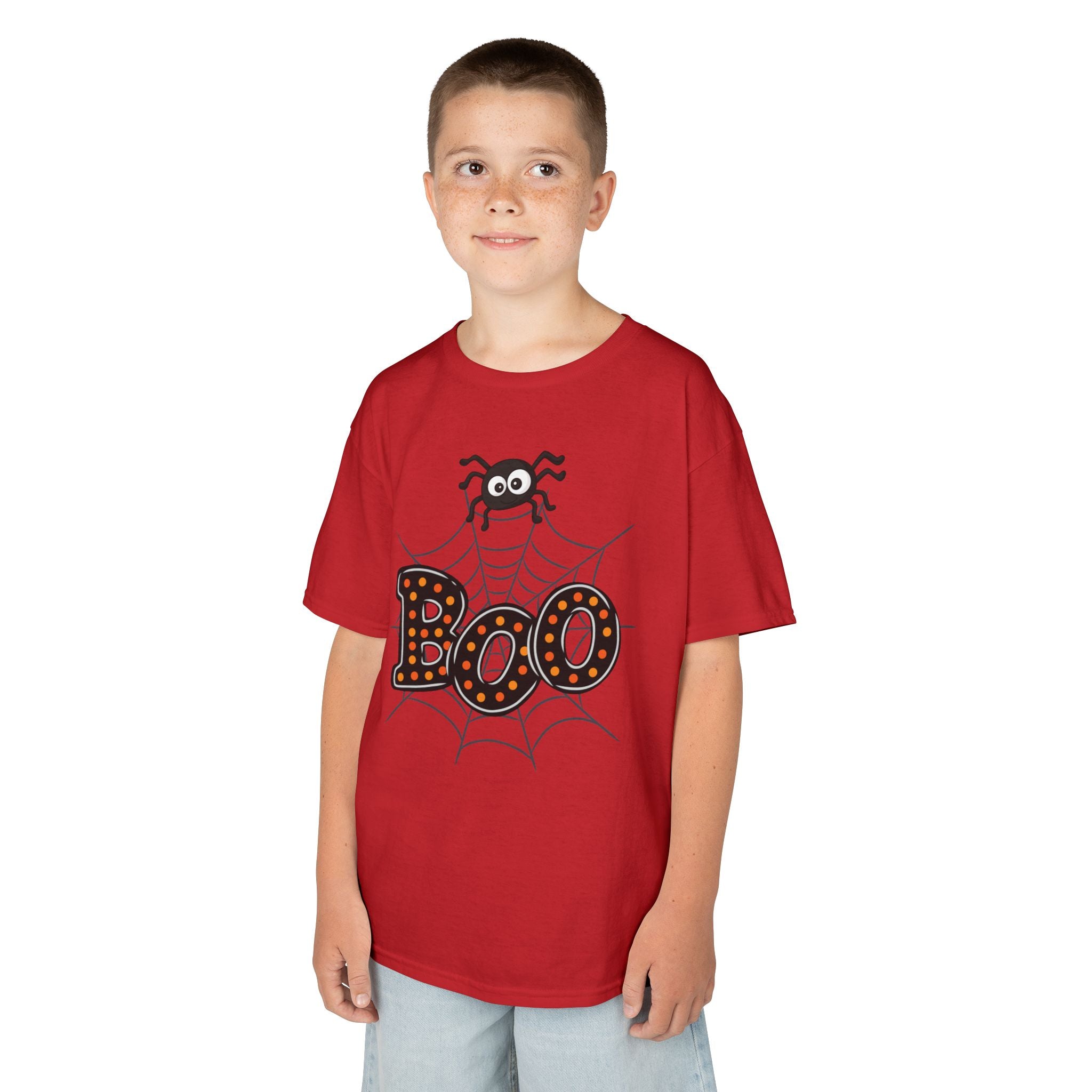 Kids Halloween Tee - "Boo" Spider Web Graphic