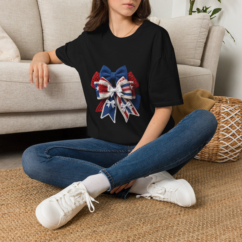 Patriotic Bow T-Shirt — Red White & Blue Ribbon Graphic