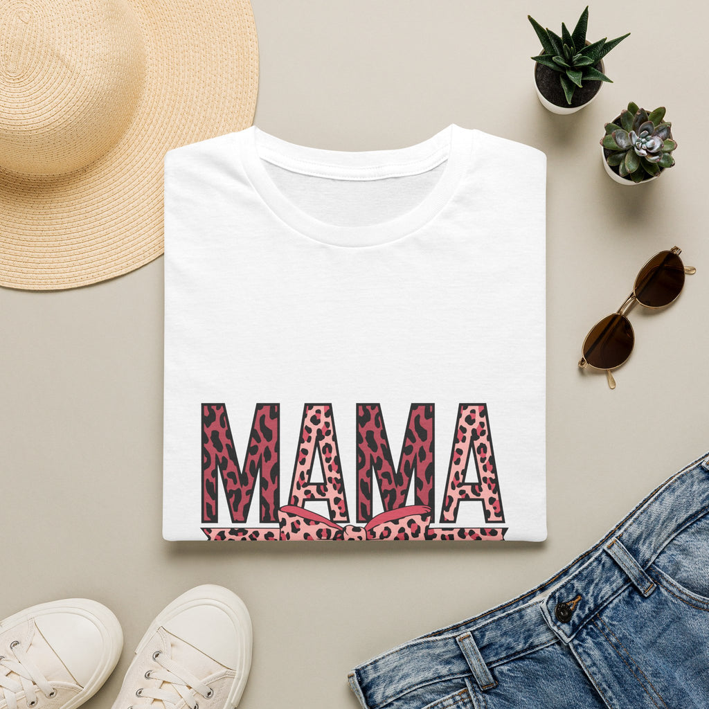 Mama Leopard Print T-Shirt — Pink Bow Mom Tee