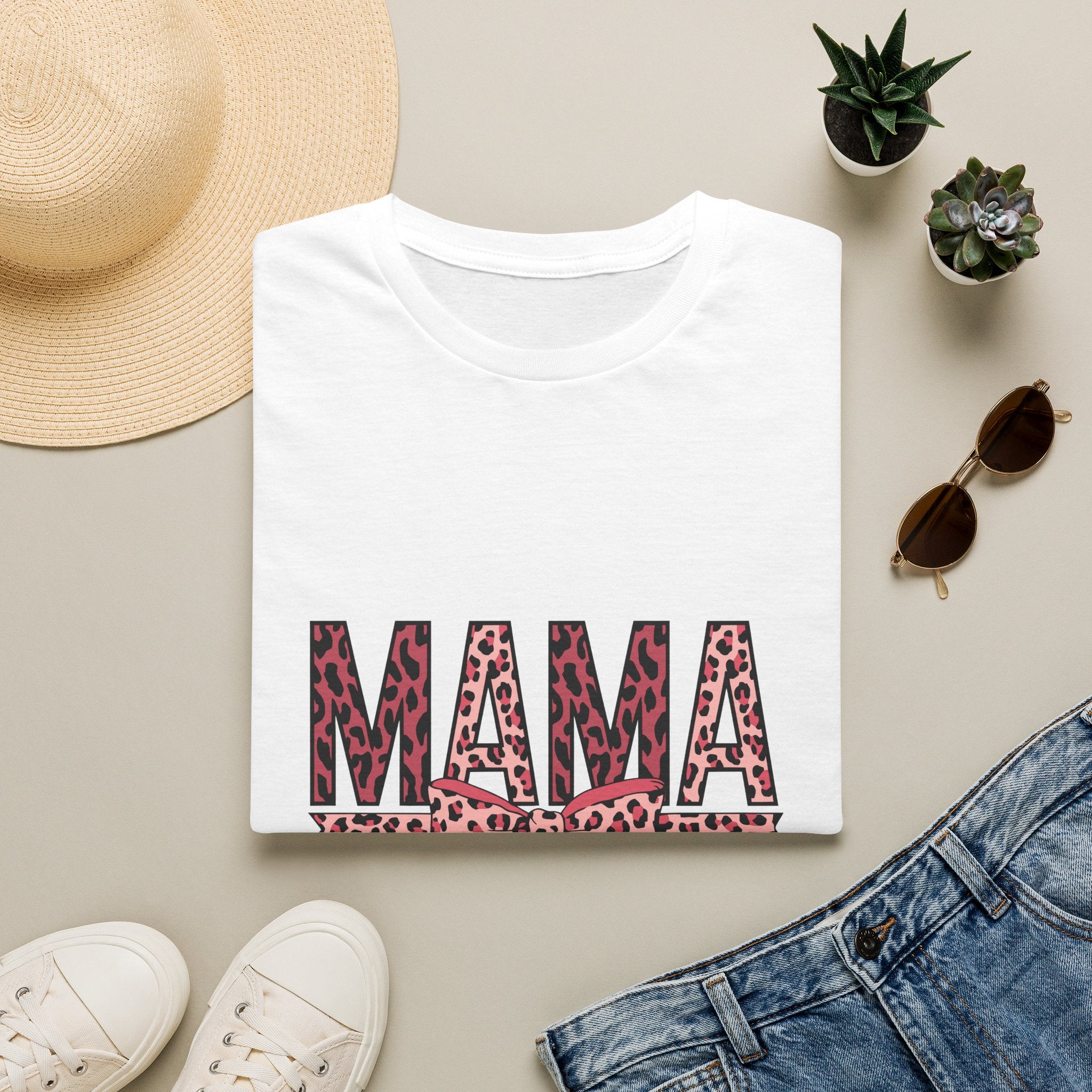 Mama Leopard Print T-Shirt — Pink Bow Mom Tee