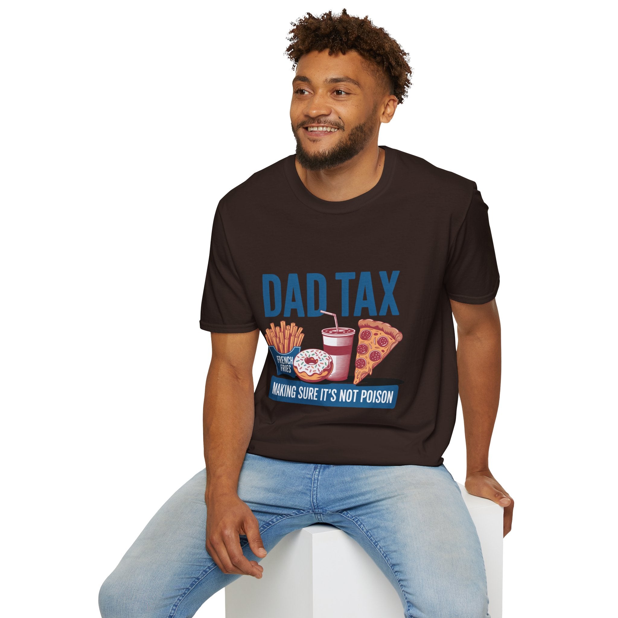 Dad Tax T‑Shirt — Funny Fatherhood Tee with Fries, Soda & Pizza Design