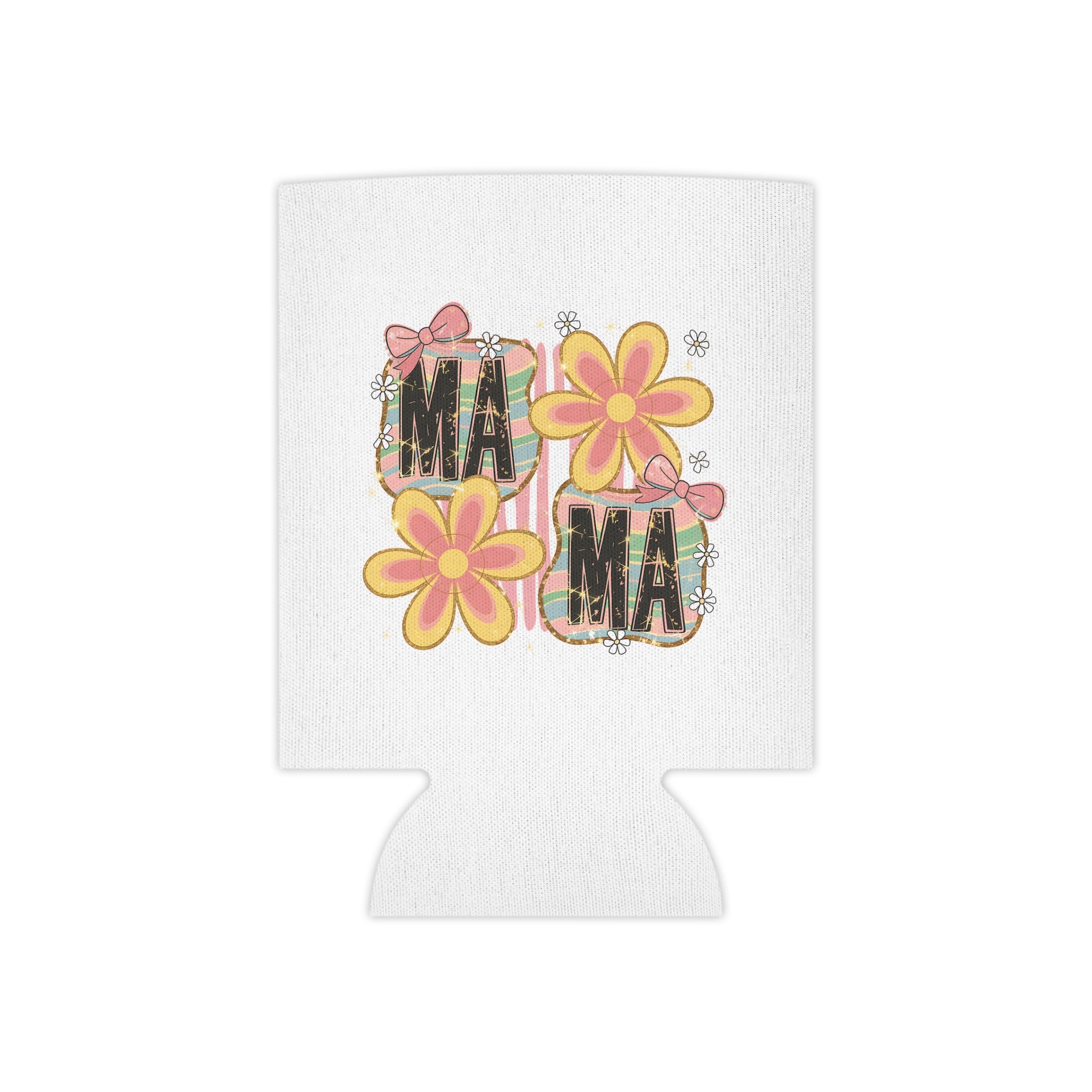 Mama Floral Can Cooler – Retro Pink & Yellow Flower Drink Koozie