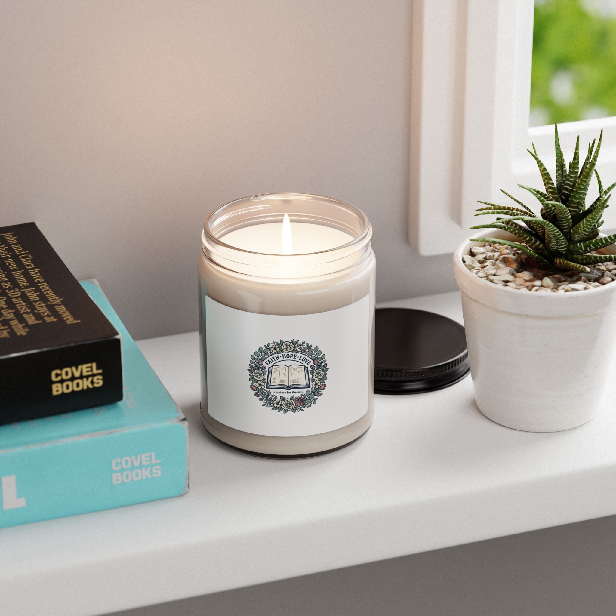 Faith Floral Soy Candle (9oz) — 'Faith • Hope • Love' Scented Jar