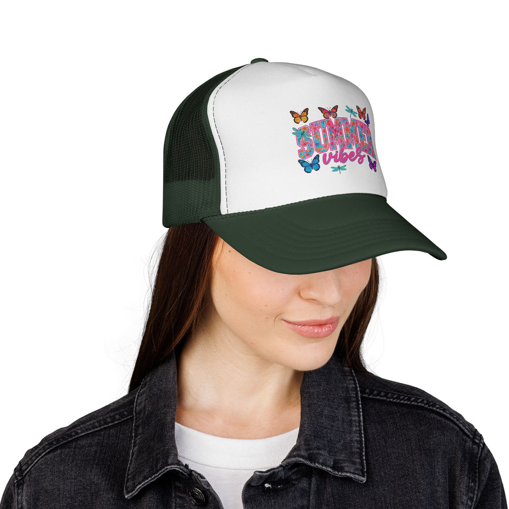 Trucker Cap - 'Butterfly Vibes' Floral Graphic Mesh Hat