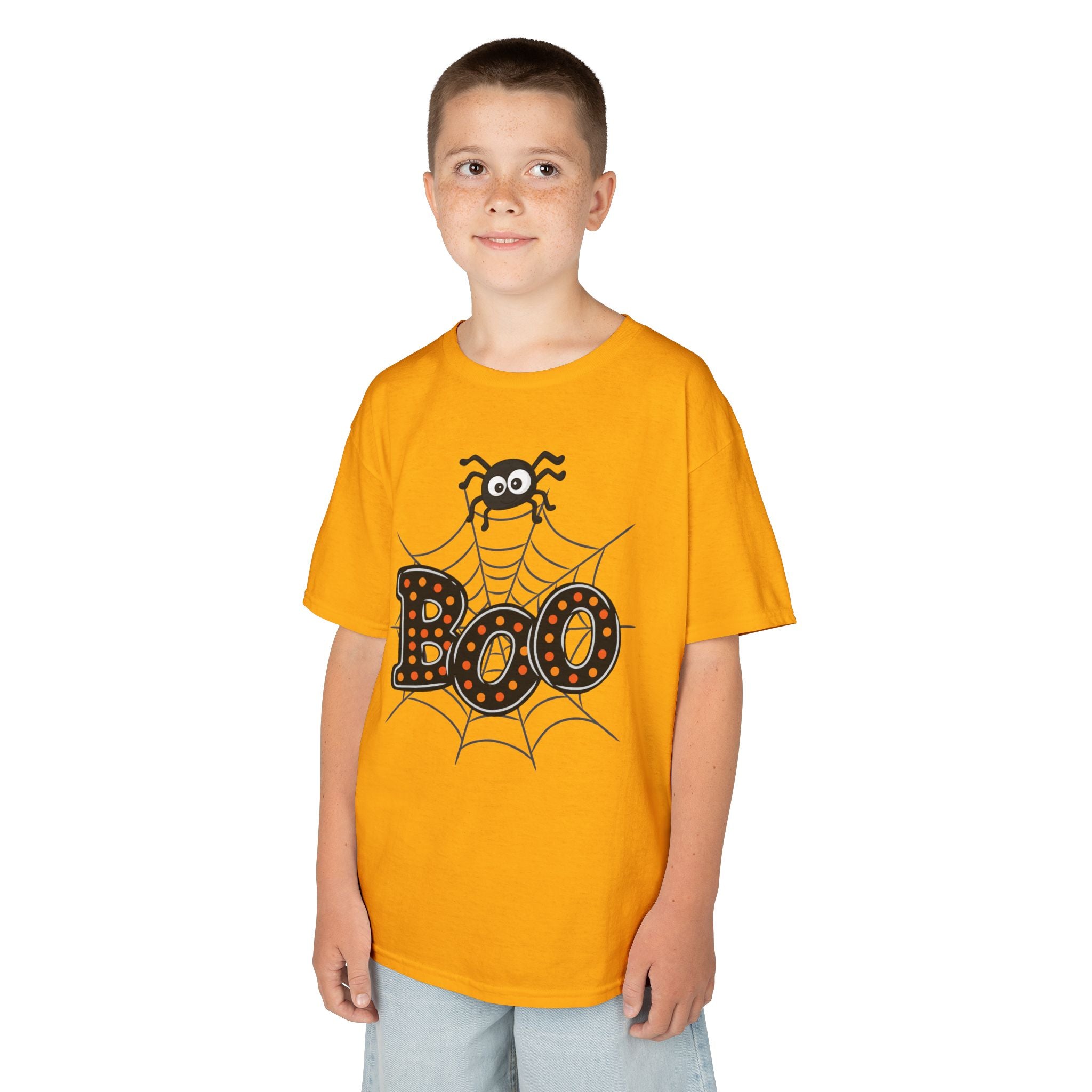 Kids Halloween Tee - "Boo" Spider Web Graphic
